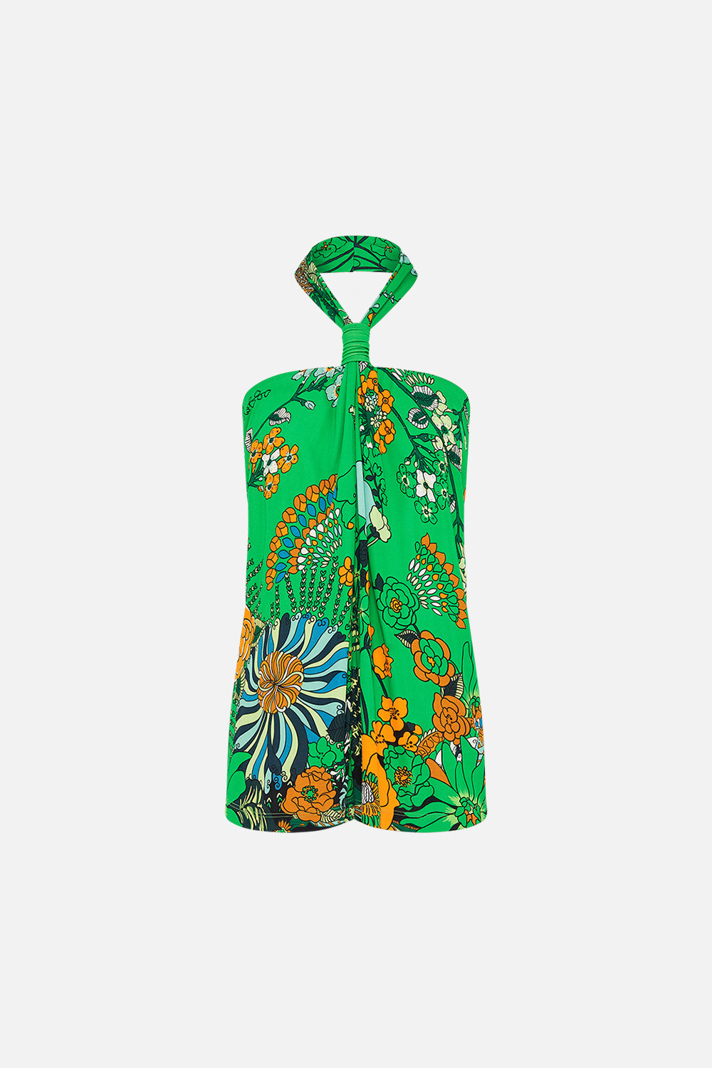 CAMILLA Green Draped Jersey Halter Top in Good Vibes Generation