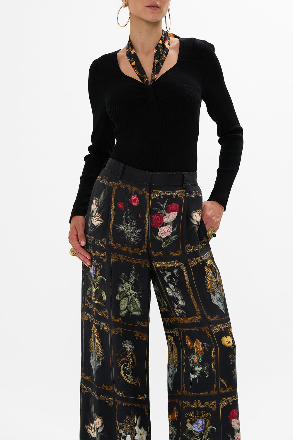 CAMILLA Black Fitted Knit Top with Silk Tie in Magic in the Manuscripts