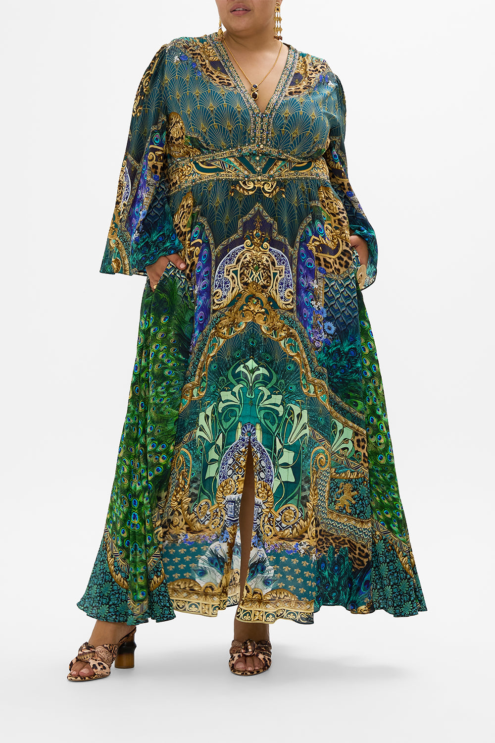 KIMONO SLEEVE DRESS WITH SHIRRING DETAIL FAN DANCE