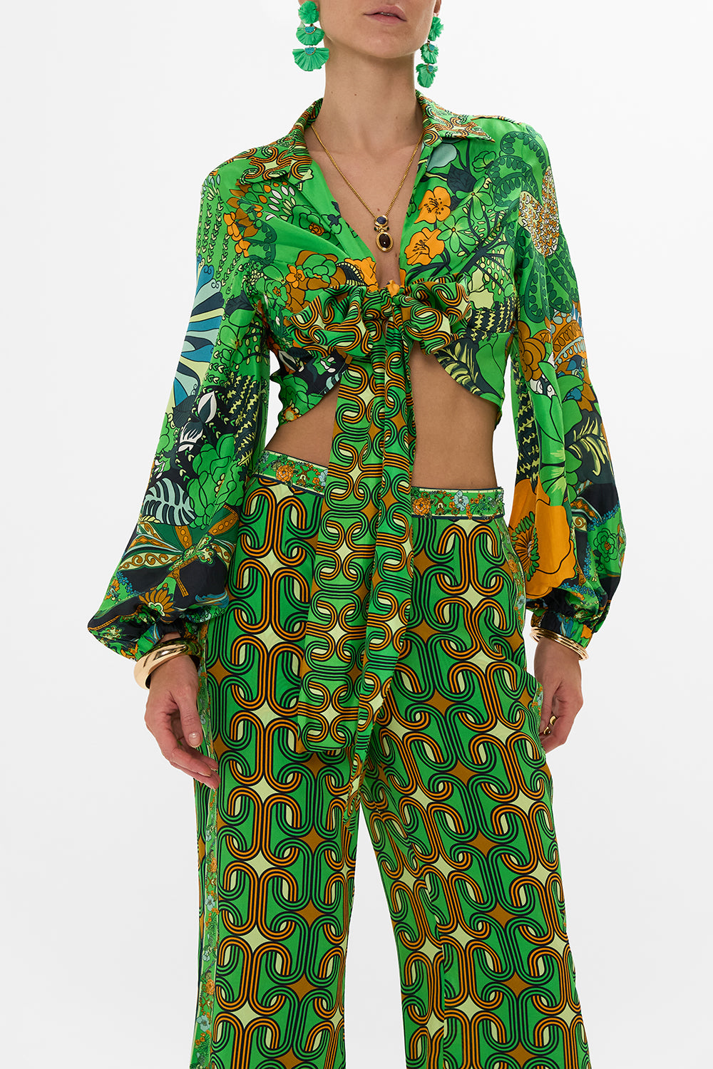 CAMILLA Green Cropped Wrap Shirt in Good Vibes Generation