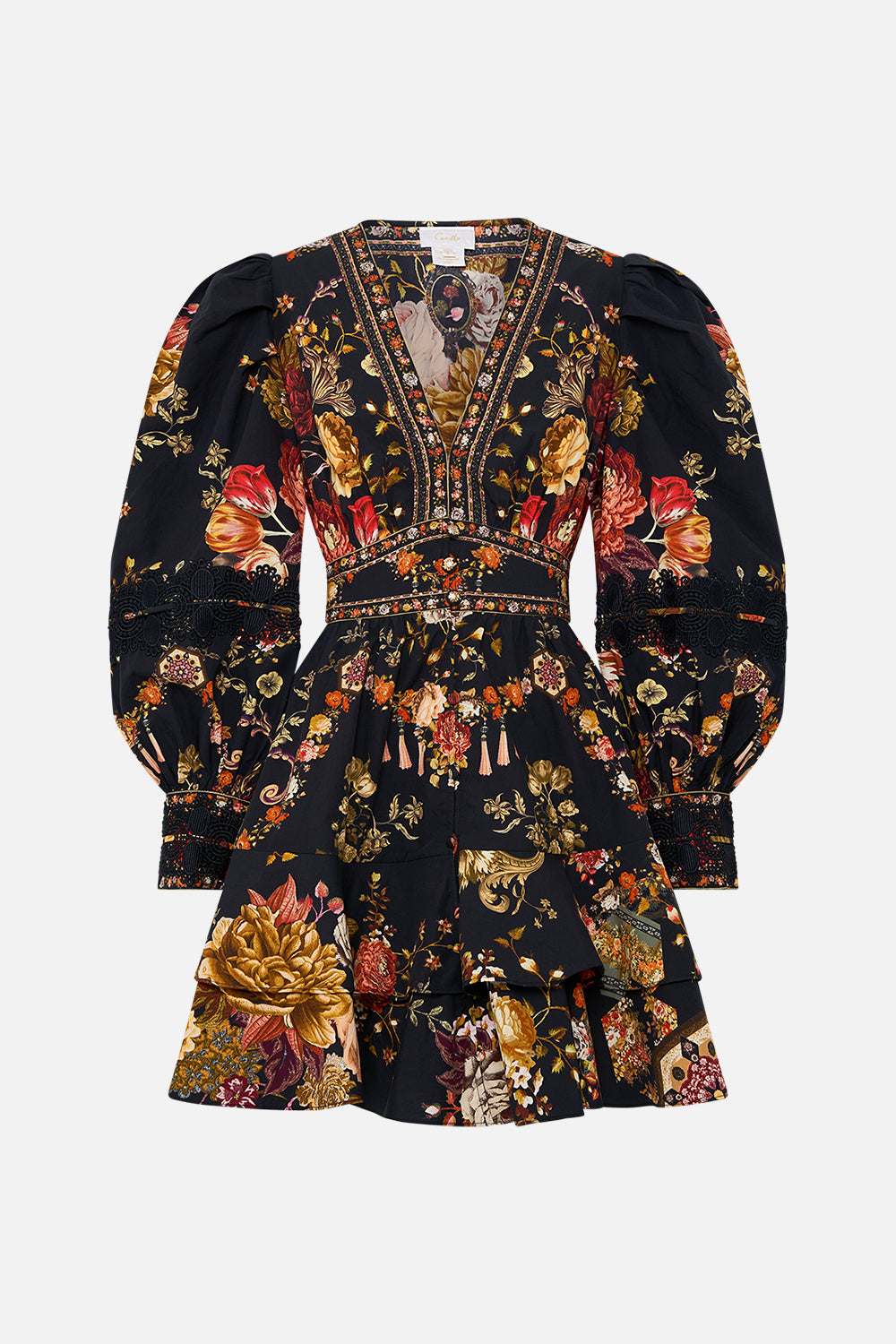 CAMILLA Floral Button Front Frill Dress with Lace Detail in Stitched in Time