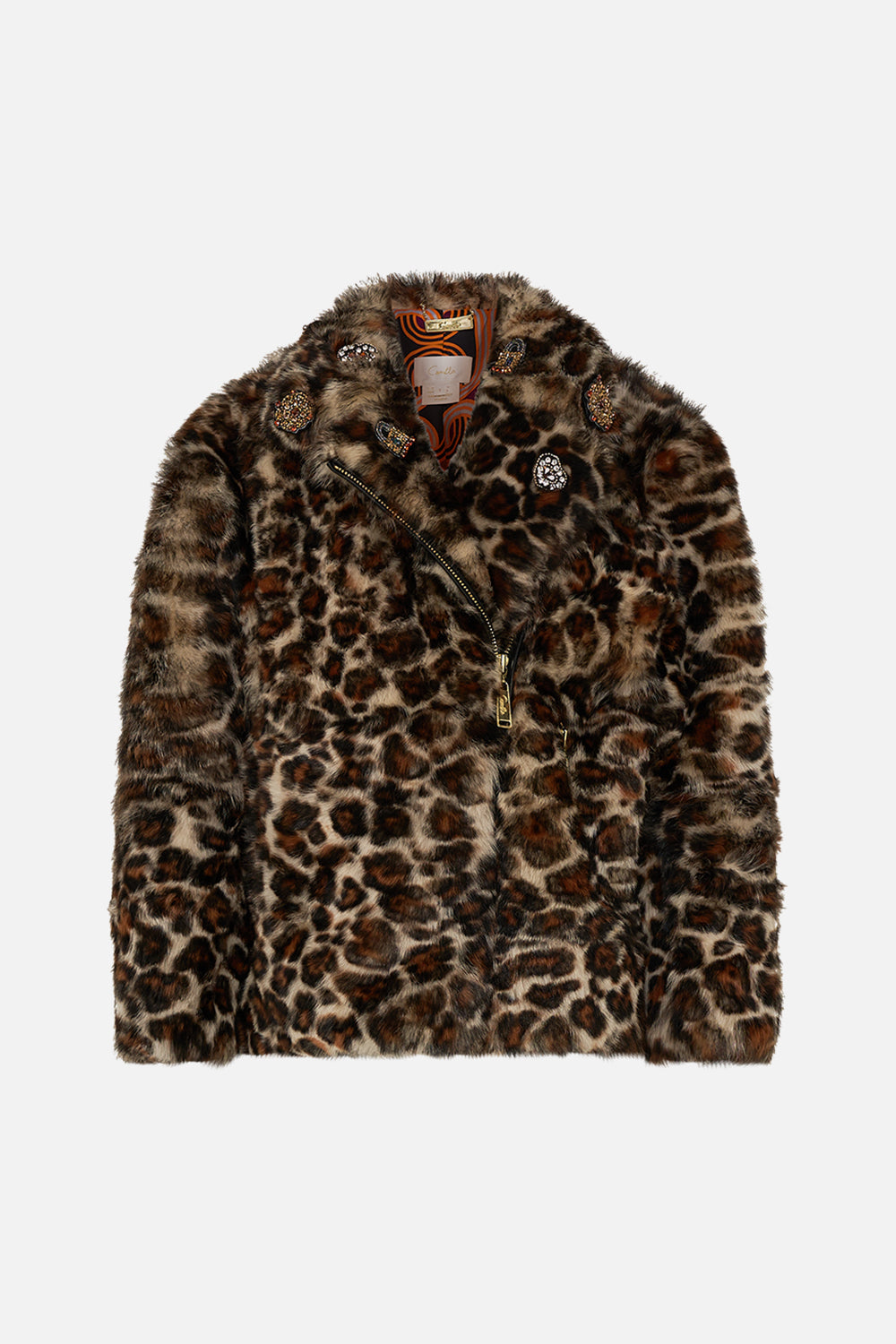 CAMILLA Leopard Oversized Fur Biker Jacket in Born in Bruges
