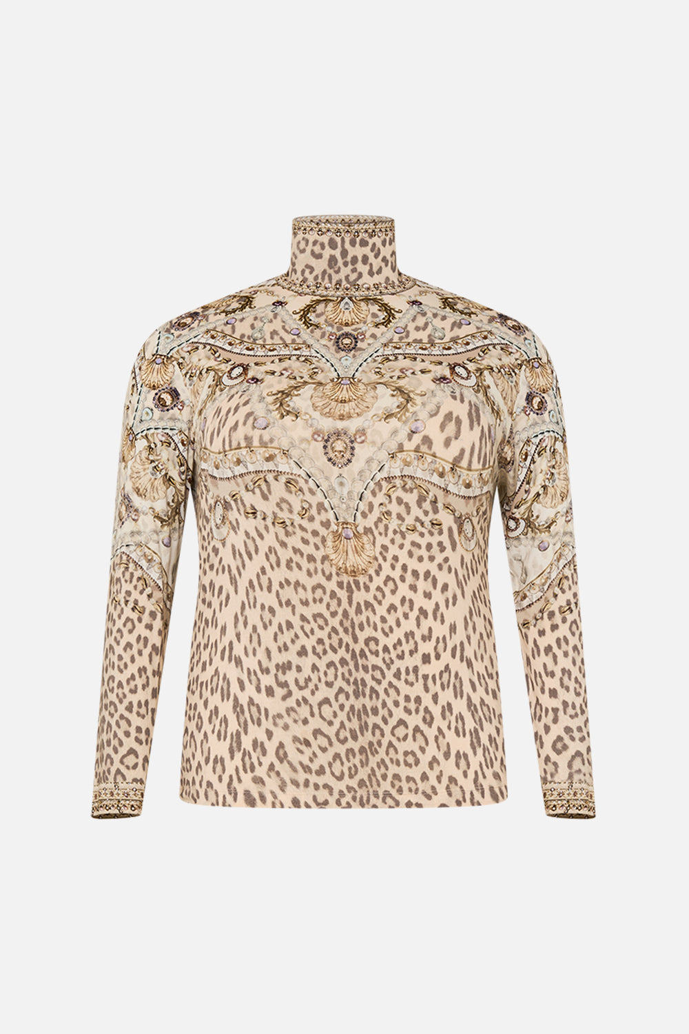 CAMILLA blush jersey turtleneck in Grotto Goddess print.