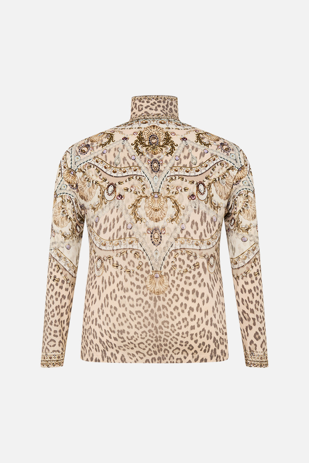 CAMILLA blush jersey turtleneck in Grotto Goddess print.