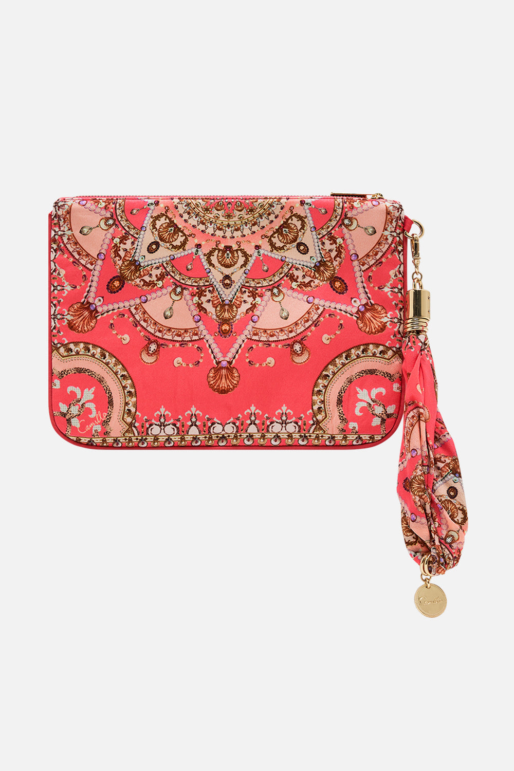 CAMILLA pink scarf clutch in Shell Games