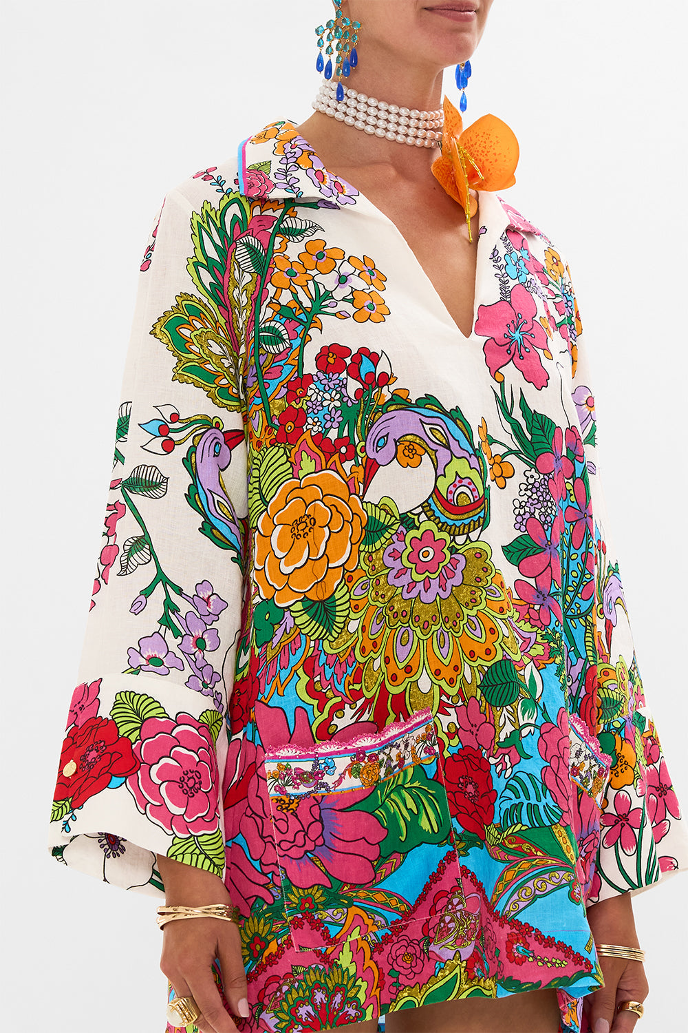 CAMILLA retro floral tunic dress in Cosmic Prairie print.