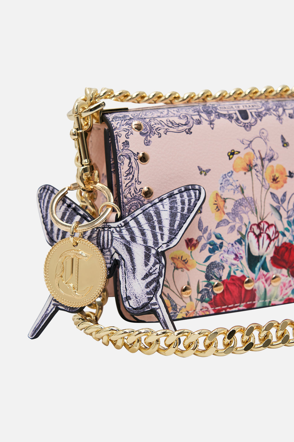 CAMILLA floral mini crossbody box bag with chain in Etched into Eternity