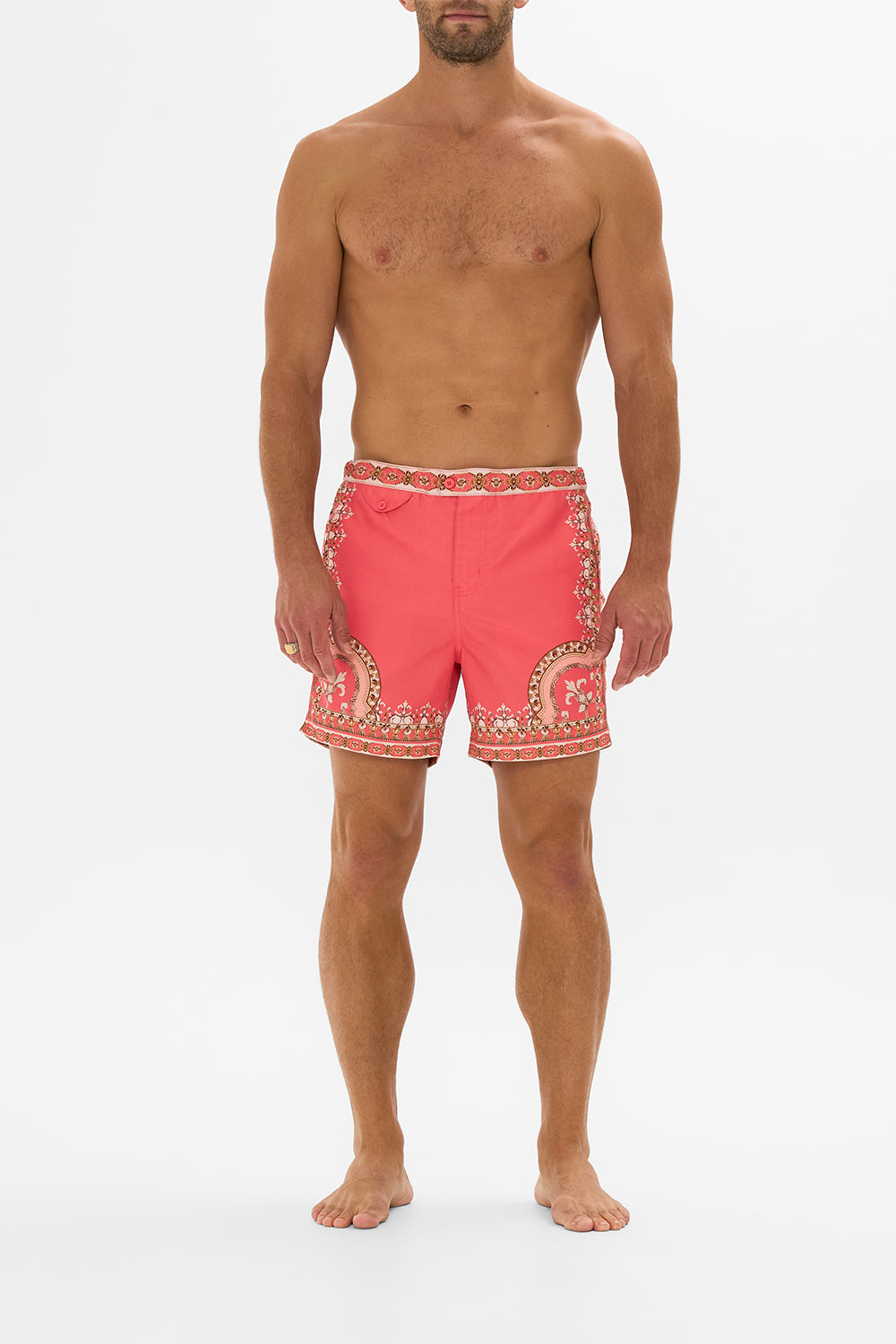 CAMILLA pink tailored swim short in Shell Games