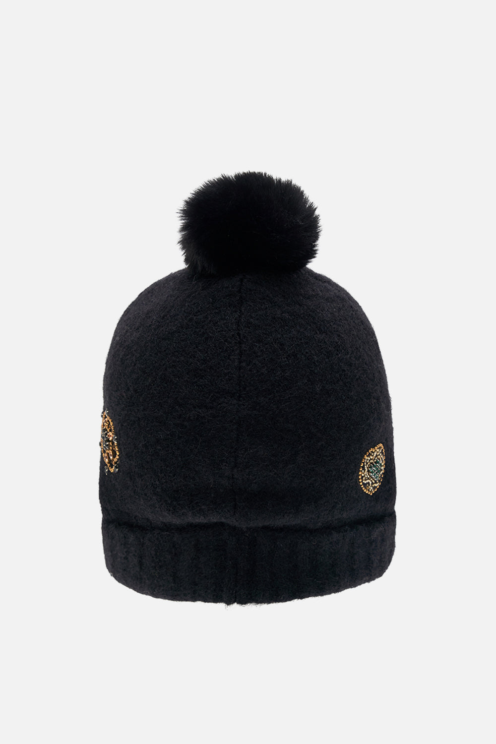 CAMILLA black embellished beanie in Solid Black
