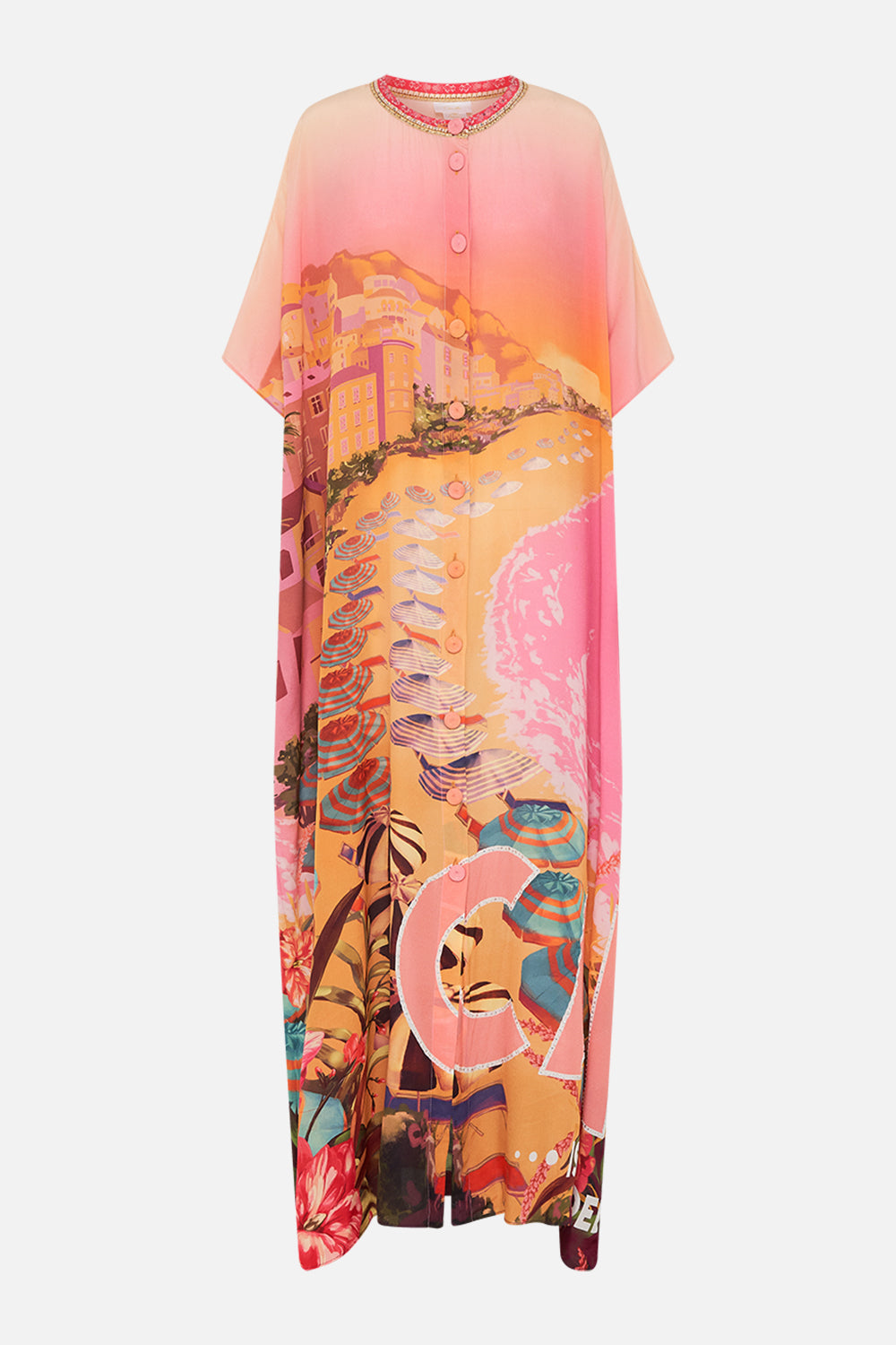 Product view of CAMILLA silk kaftan in Capri Me print