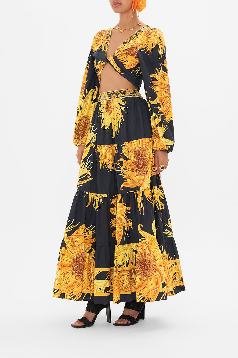 CAMILLA tiered maxi skirt in Make Me Your Masterpiece print