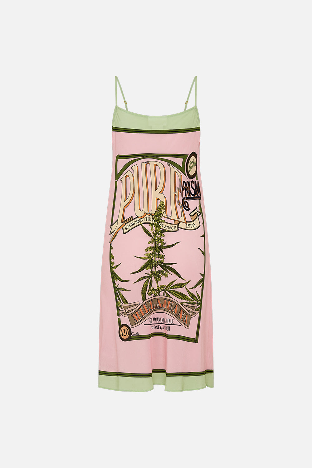 CAMILLA silk bias slip dress in Let's Chase Rainbows print