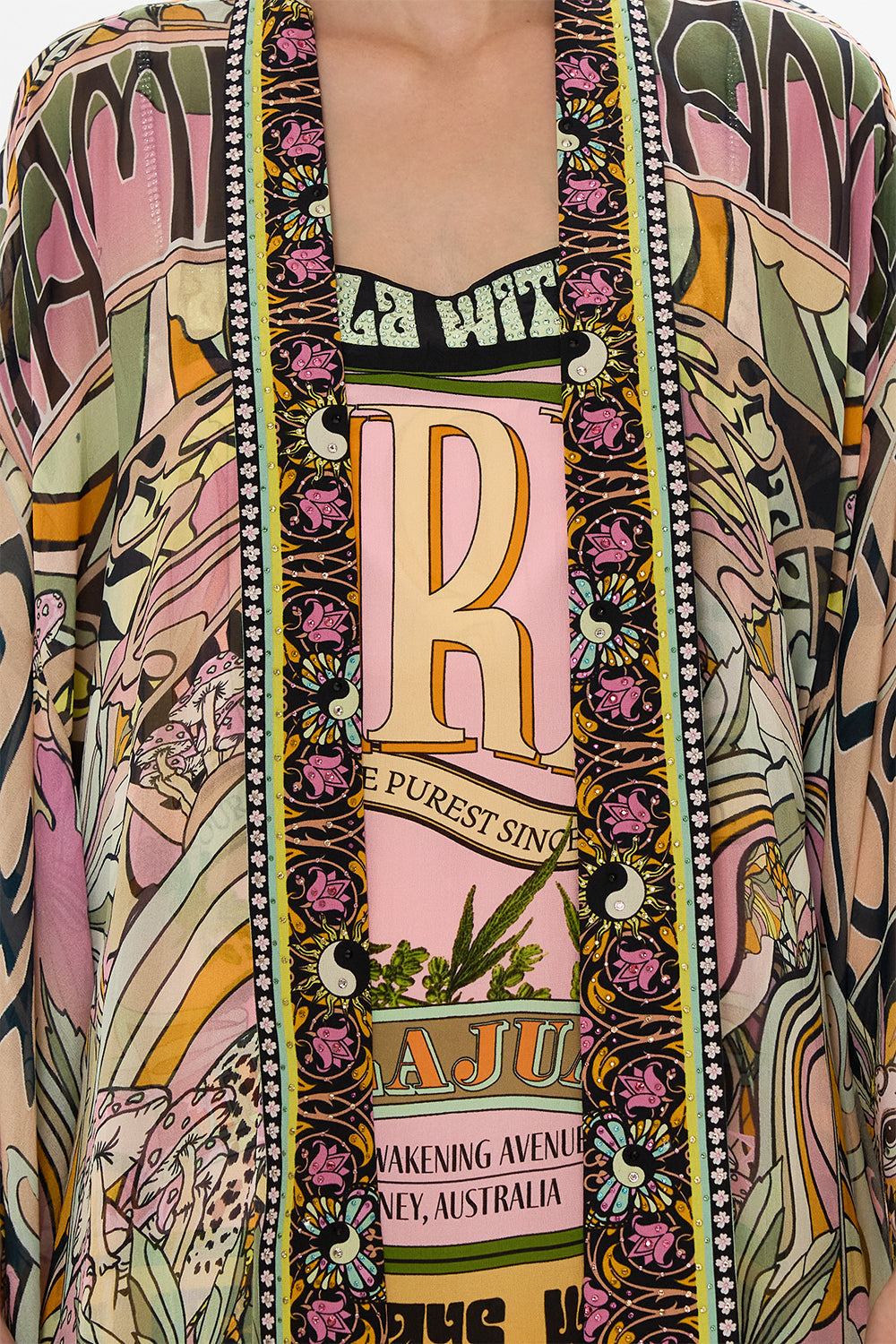 CAMILLA silk kimono in Day Trippin print