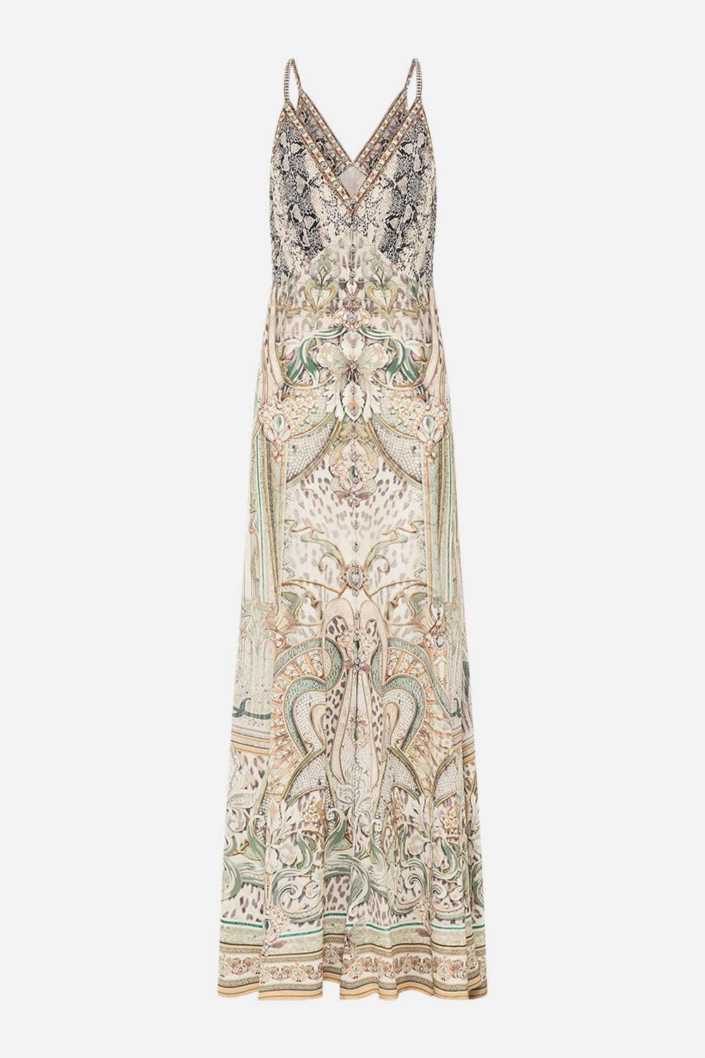 CAMILLA silk dress in Ivory Tower Tales print