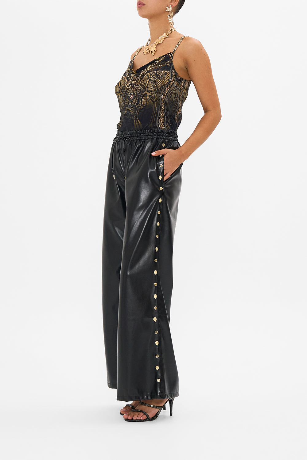 CAMILLA silk lounge pants in Nouveau Noir print