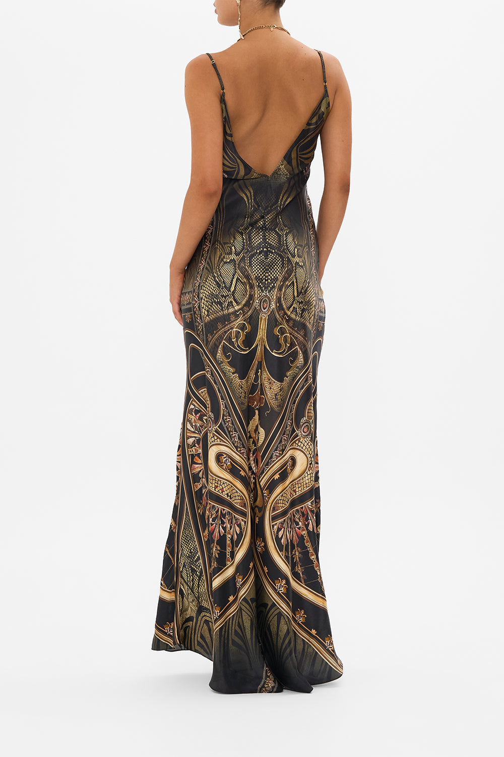 CAMILLA silk slip dress in Nouveau Noir print