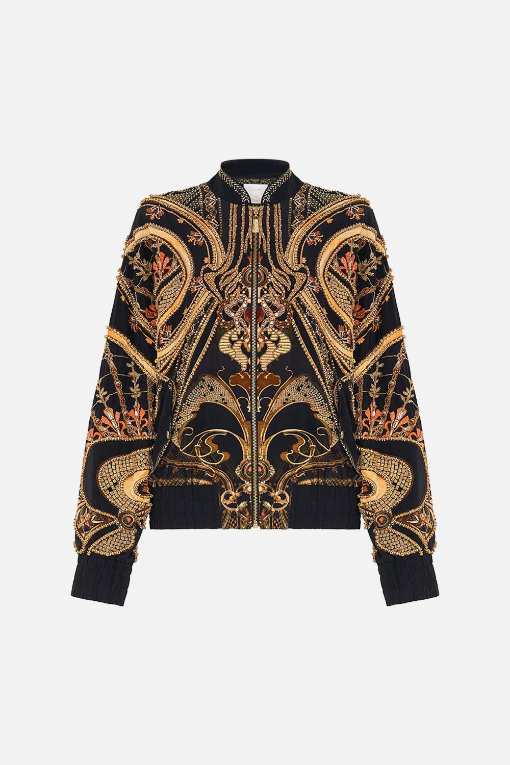 CAMILLA designer bomber jacket in Nouveau Noir print