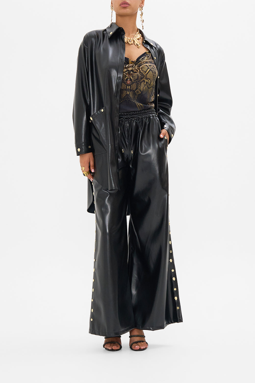 CAMILLA silk lounge pants in Nouveau Noir print