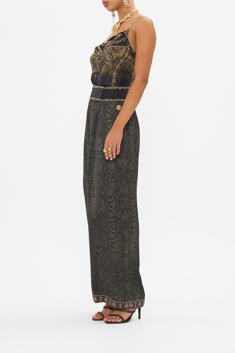 CAMILLA wide leg pants in Nouveau Noir print