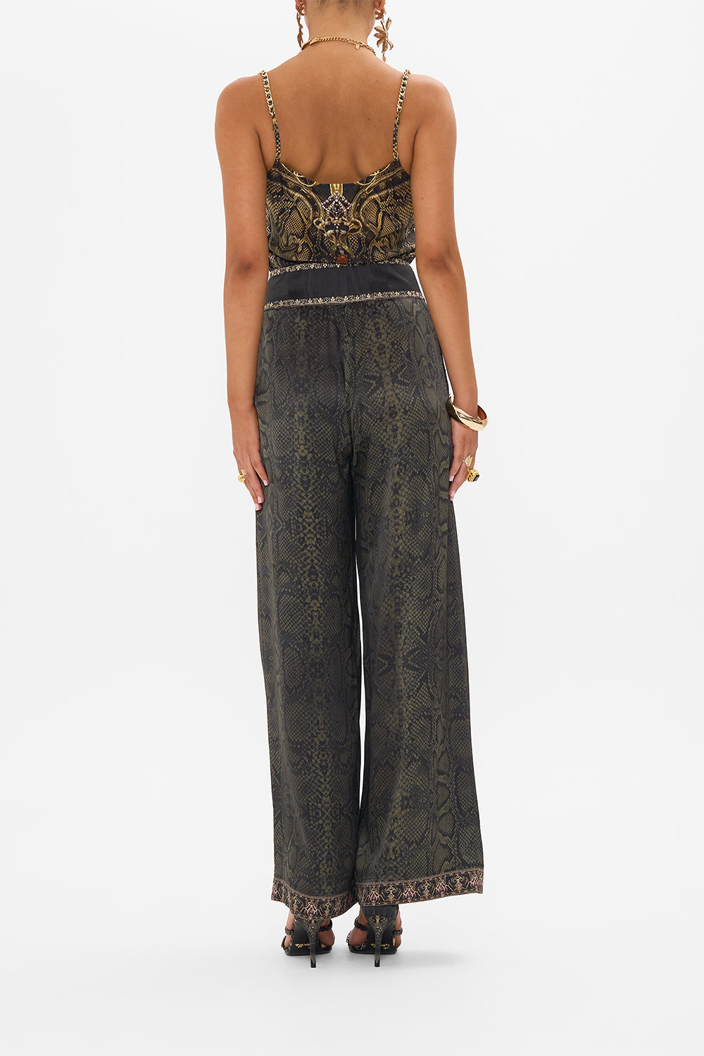 CAMILLA wide leg pants in Nouveau Noir print