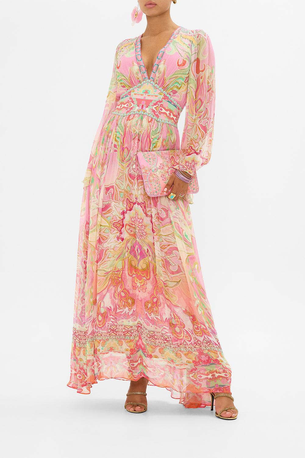 CAMILLA flared sleeve dress in Tea With Tuchinski print