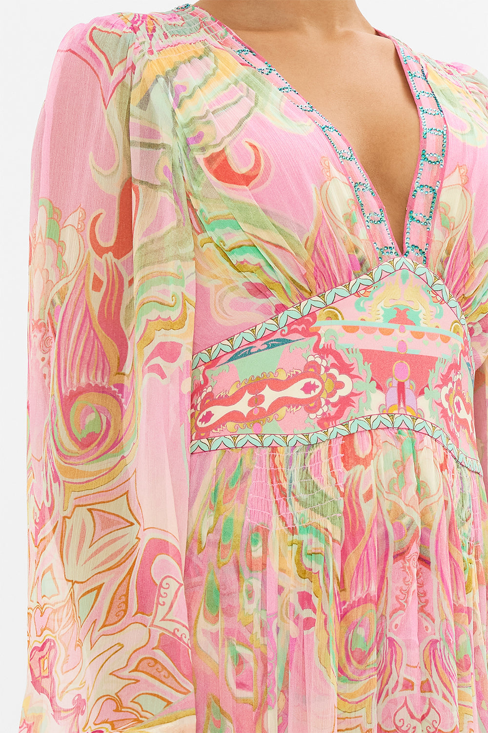 CAMILLA flared sleeve dress in Tea With Tuchinski print