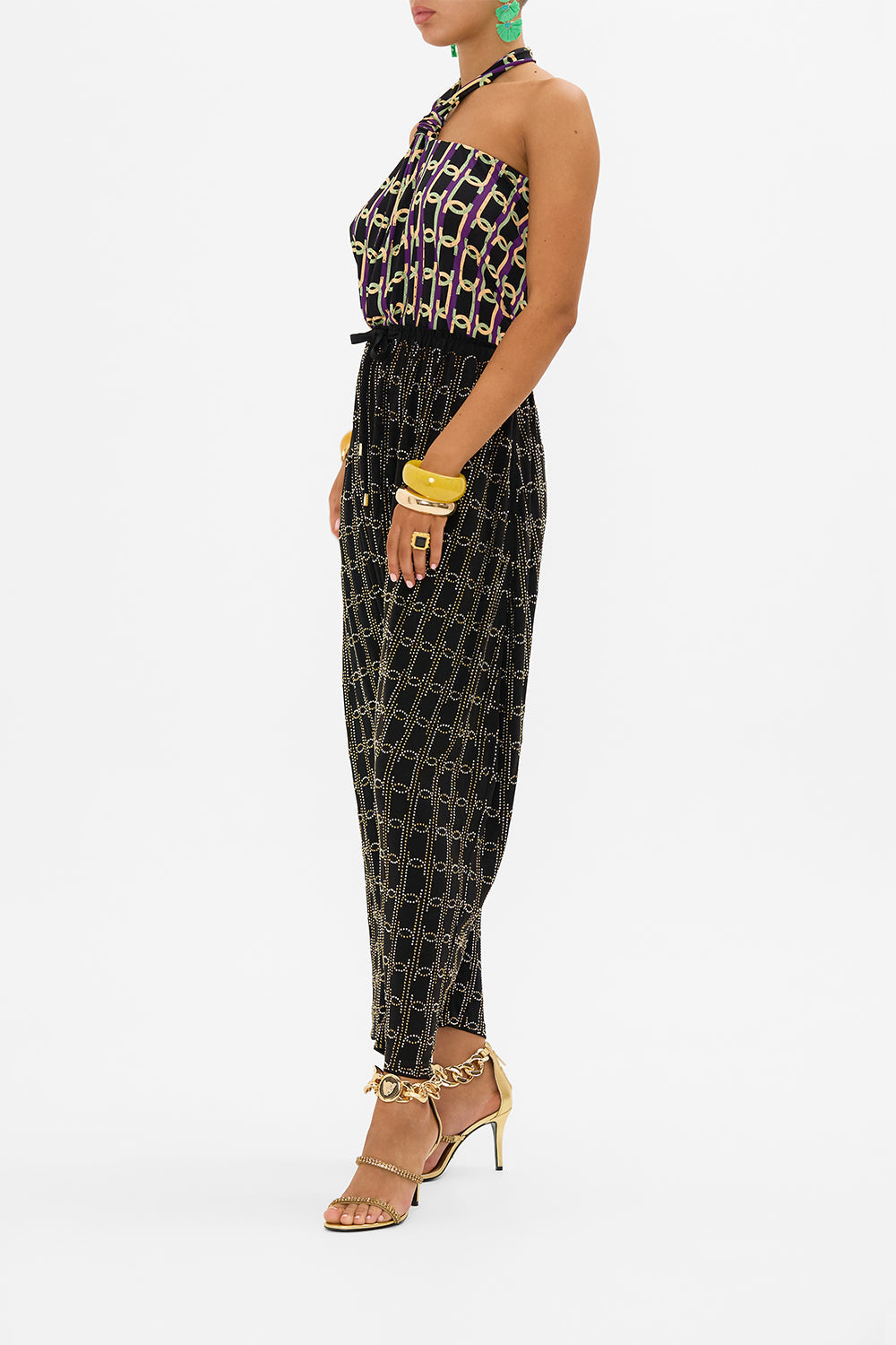 CAMILLA draped jersey pants in Film Diva print
