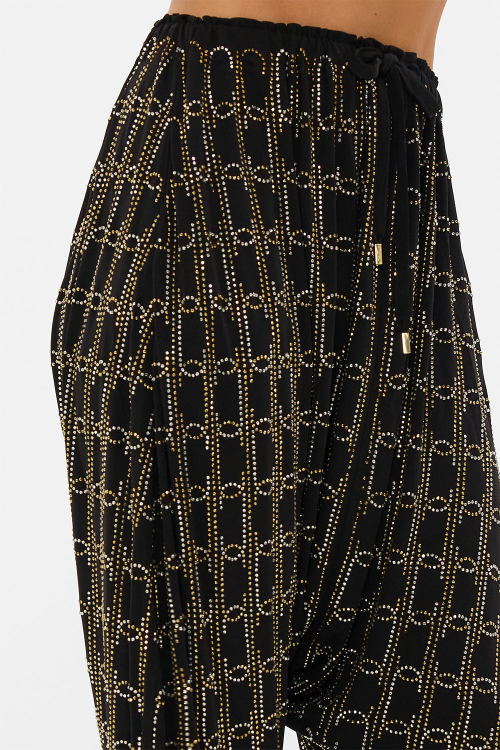 CAMILLA draped jersey pants in Film Diva print