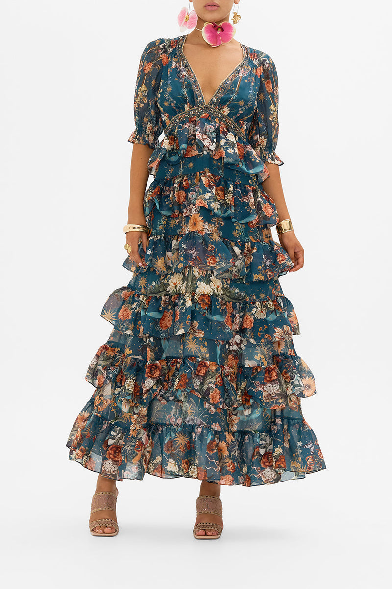 PUFF SLEEVE TIERED SKIRT LONG DRESS MAGIC IN THE MANUSCRIPTS main image 0