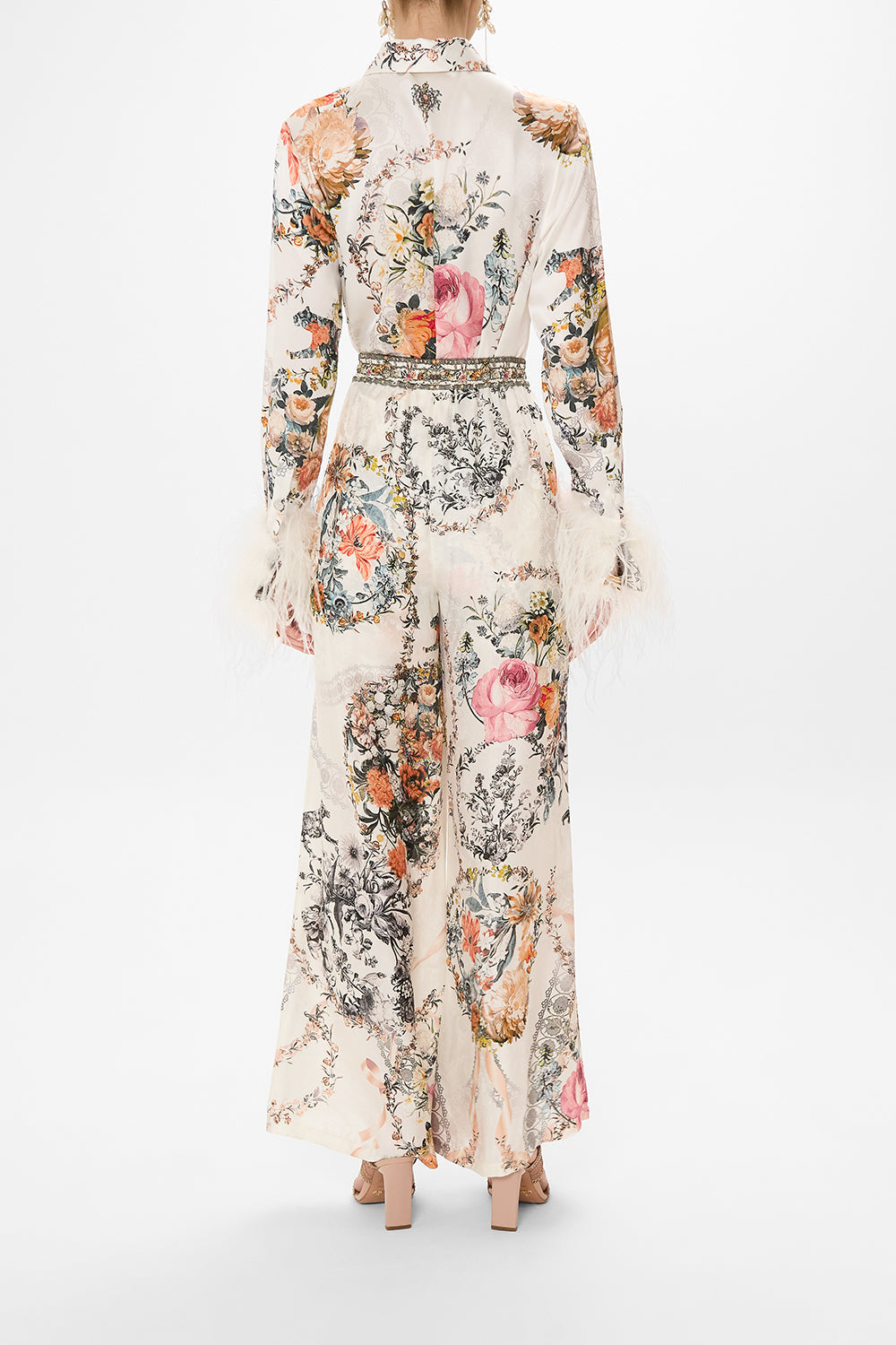 CAMILLA white silk pants in De Haar Memoirs print