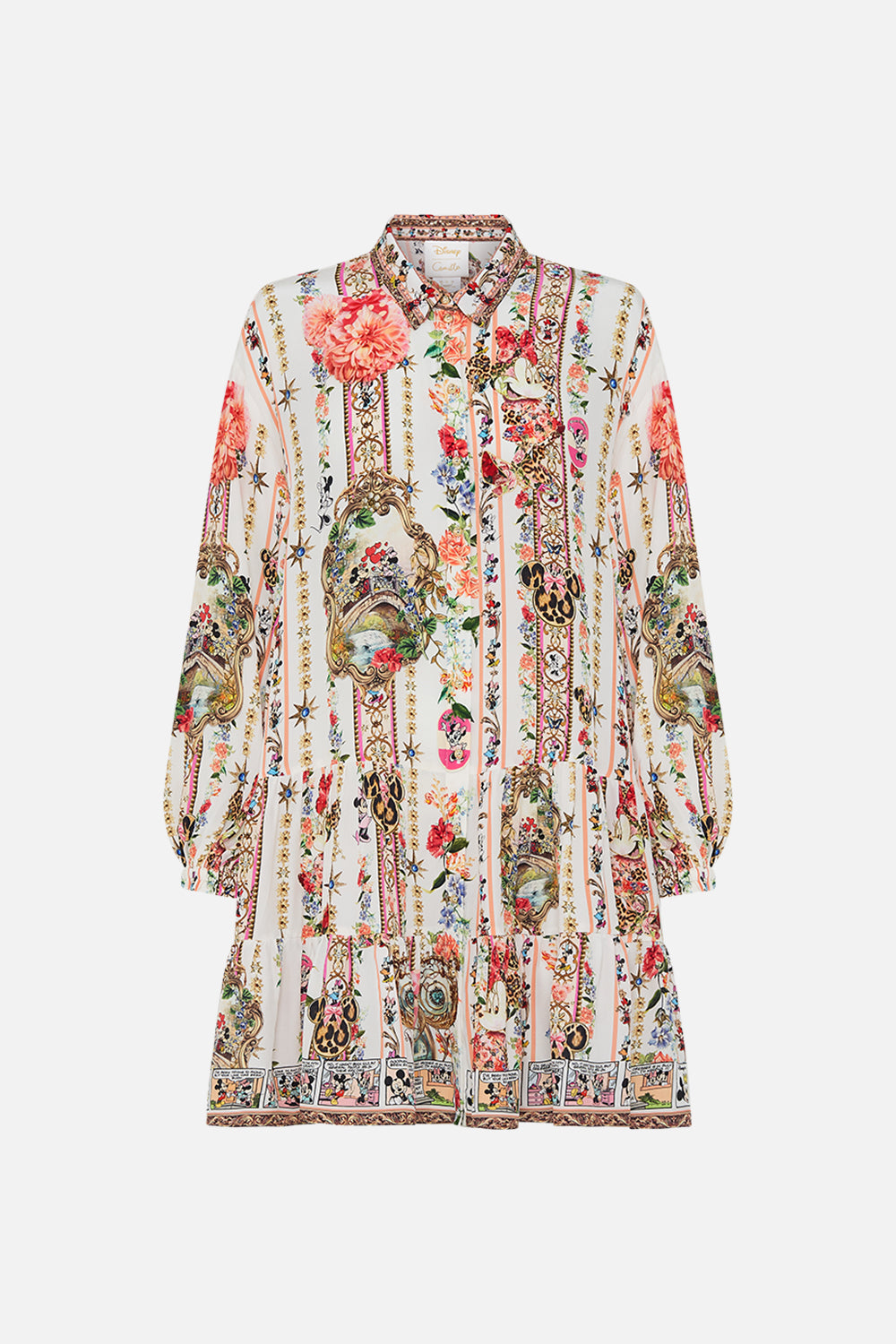 Disney x CAMILLA silk shirt dress in Minnie Magic Forever print