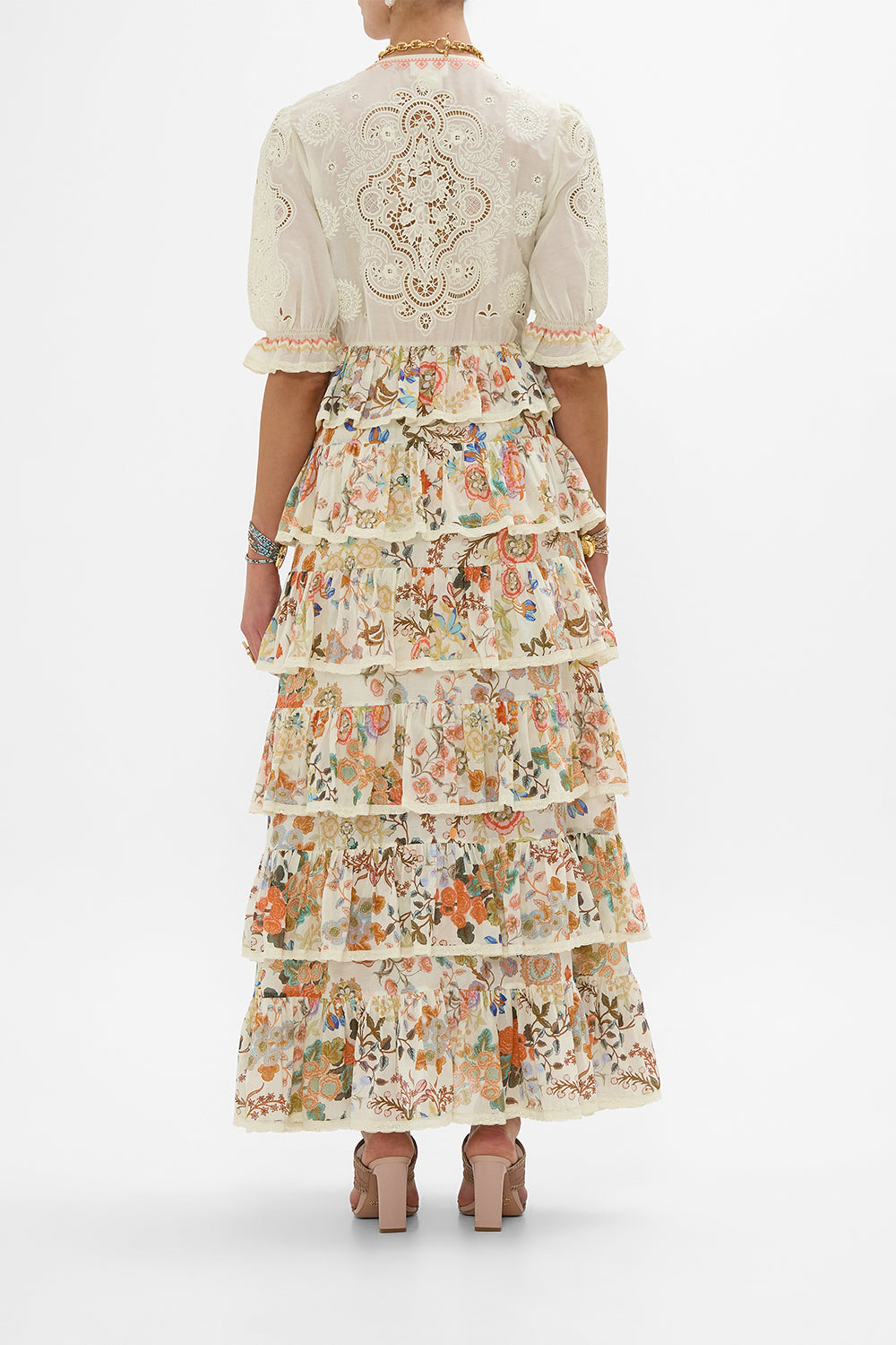 CAMILLA Puff Sleeve Tiered Skirt Long Dress in Honour of Heirlooms print