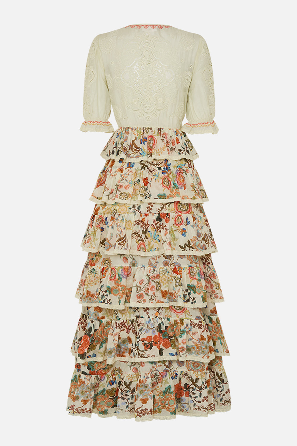 CAMILLA Puff Sleeve Tiered Skirt Long Dress in Honour of Heirlooms print