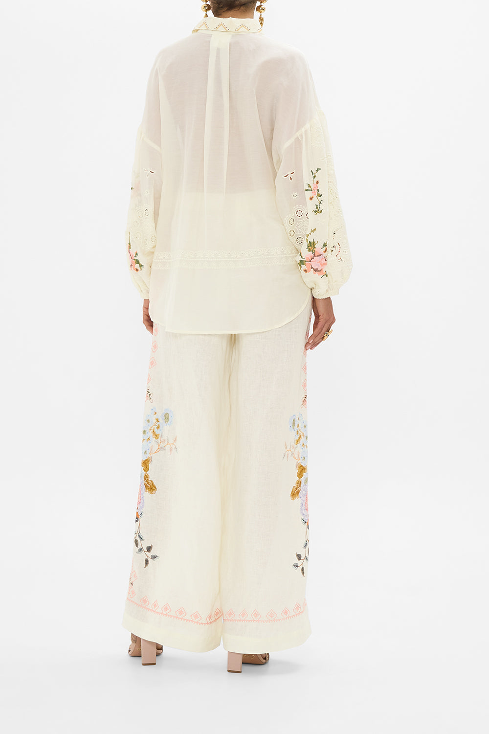 CAMILLA Embroidered Balloon Sleeve Shirt Blouse in Honour of Heirlooms print