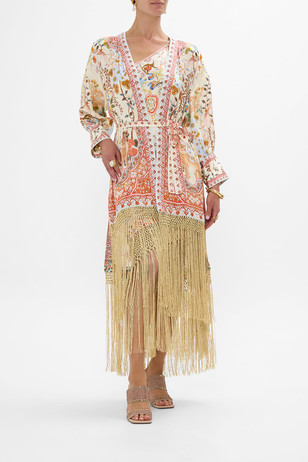 CAMILLA One Shoulder Dress with Fringe Hem in Honour of Heirlooms print