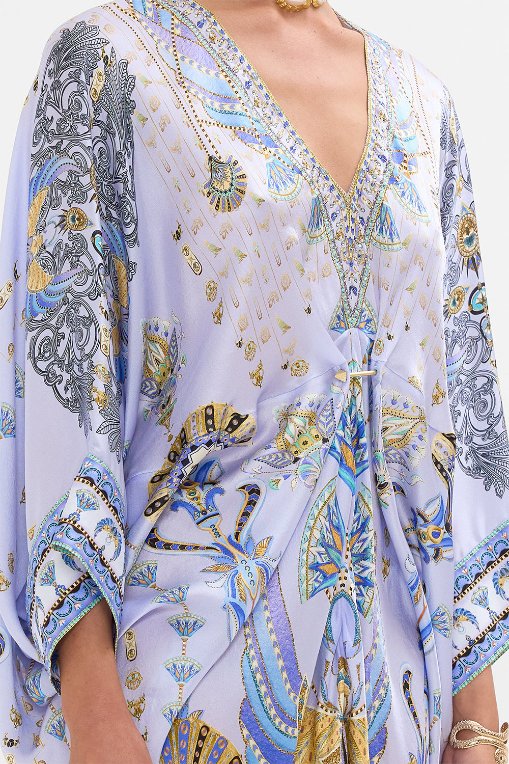 CAMILLA Lilac Pierced V-Neck Short Kaftan in Under Scarab Skies print