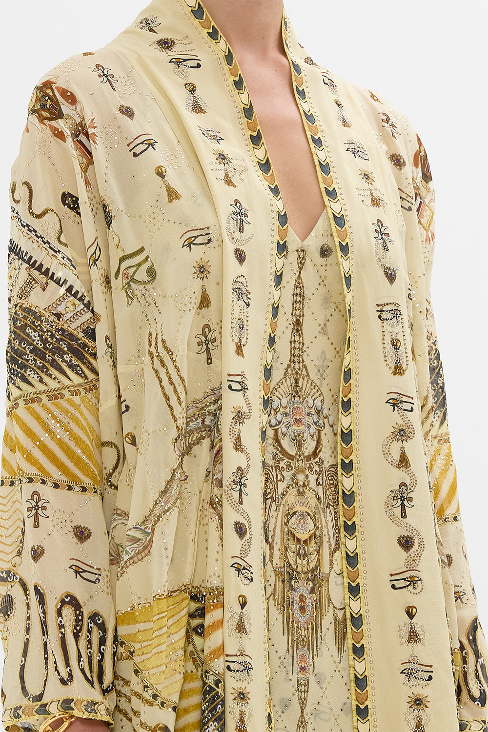 CAMILLA Gold Relaxed Cocoon Layer in Gateway to the Afterlife Print