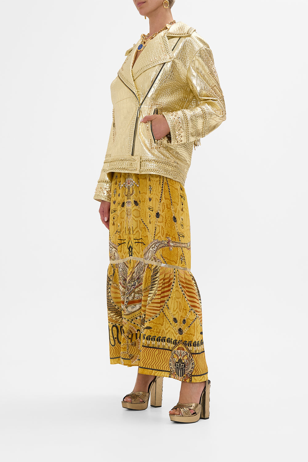 CAMILLA Oversized Leather Biker Jacket in Valley of the Kings Print