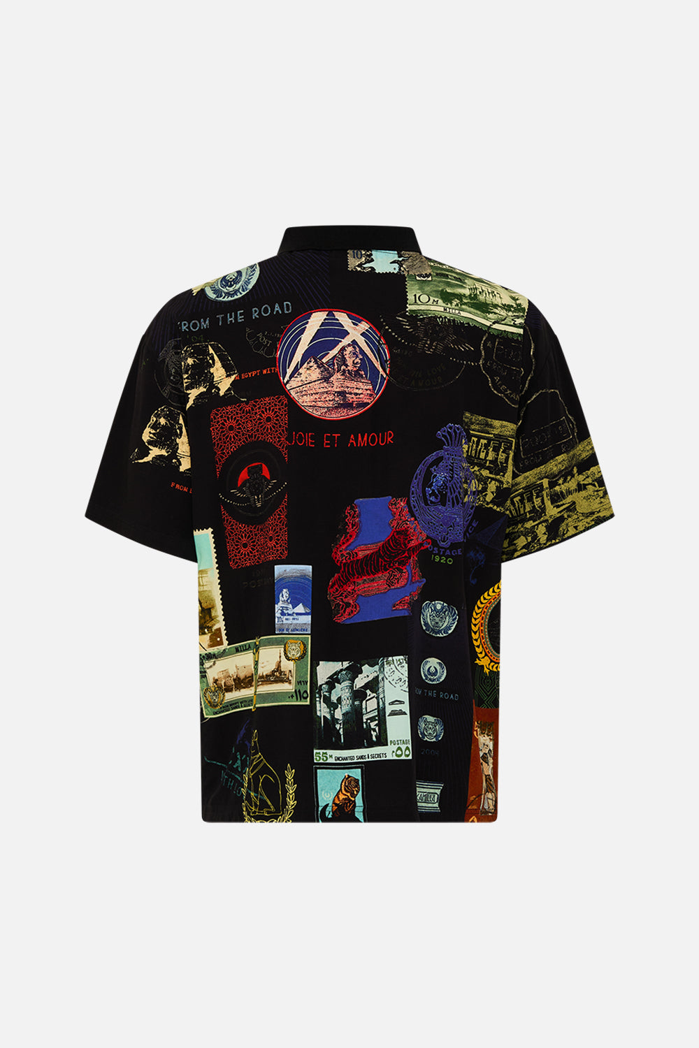 Hotel Franks By CAMILLA relaxed fit woven polo shirt in Haute Passport print.