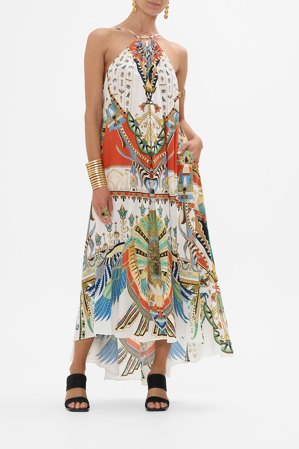 CAMILLA Gather Neck Hardware Maxi Dress in Valley Of The Queens print