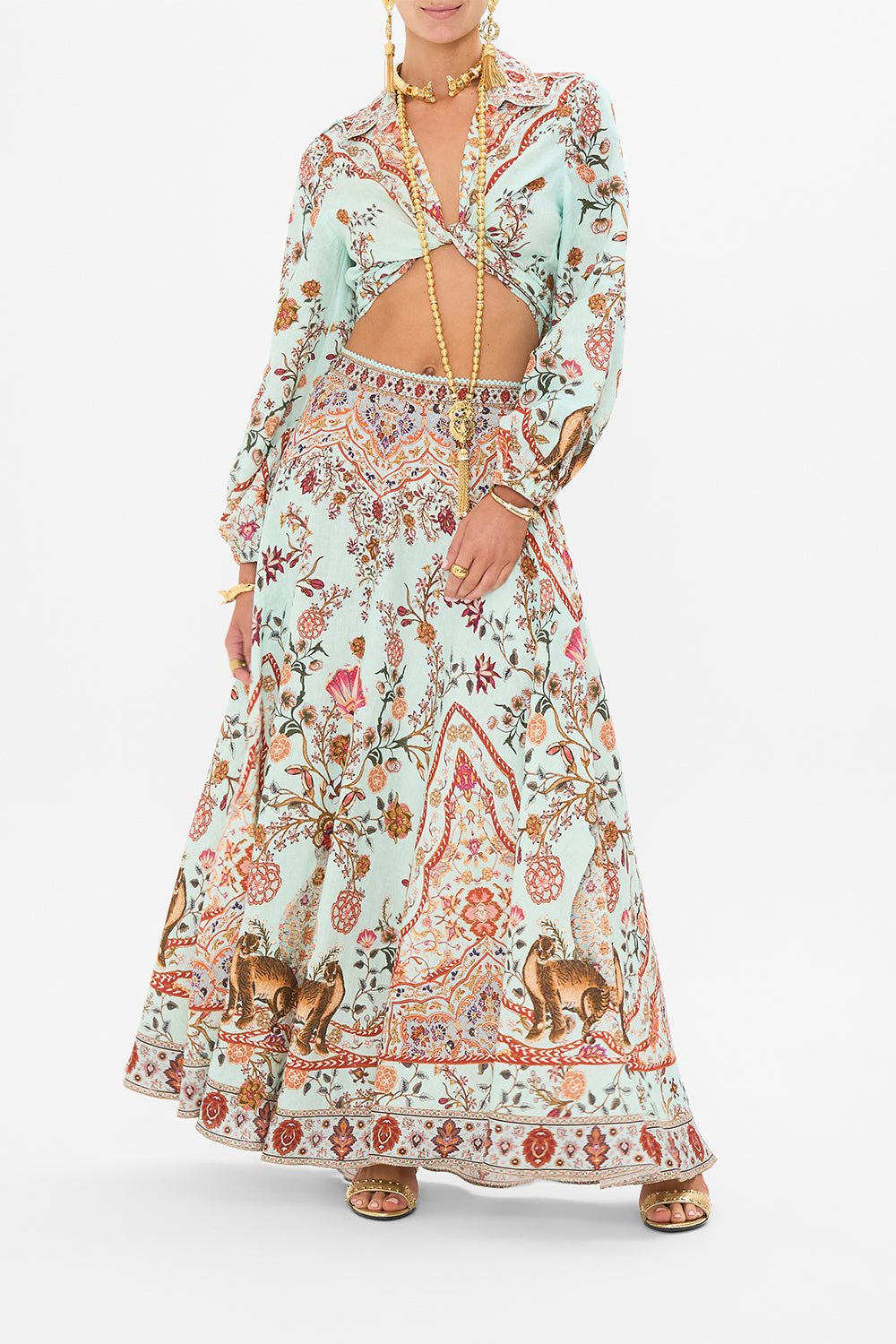 CAMILLA Cropped Wrap Shirt in Weaving Worlds print