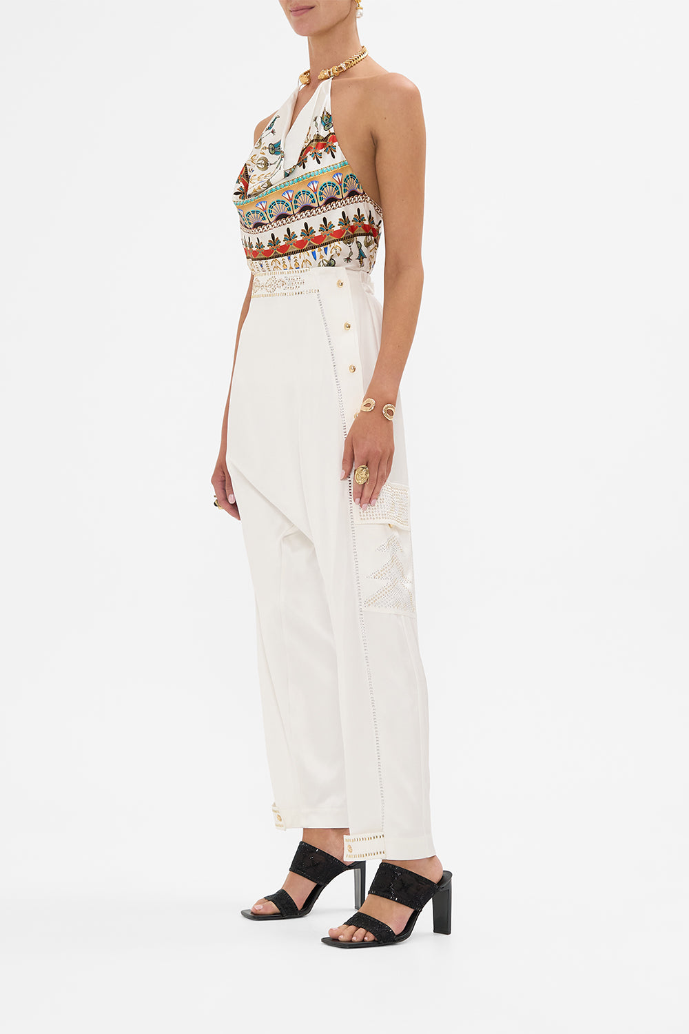 CAMILLA Draped Top with Hardware in Valley Of The Queens print