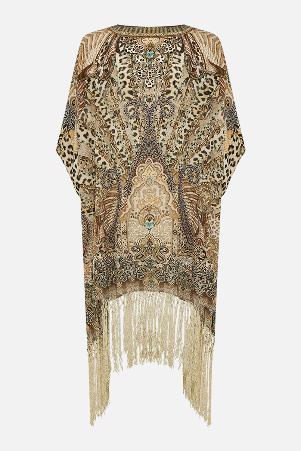 CAMILLA Rectangular V Neck Kaftan with Fringing in The Throne Room print