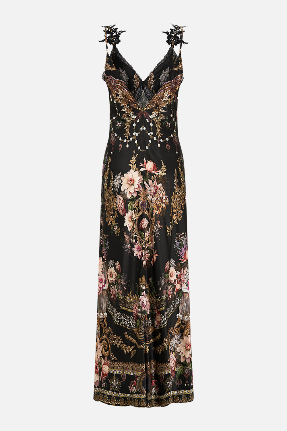 CAMILLA v neck full length bias slip in Dyansty Daze print.