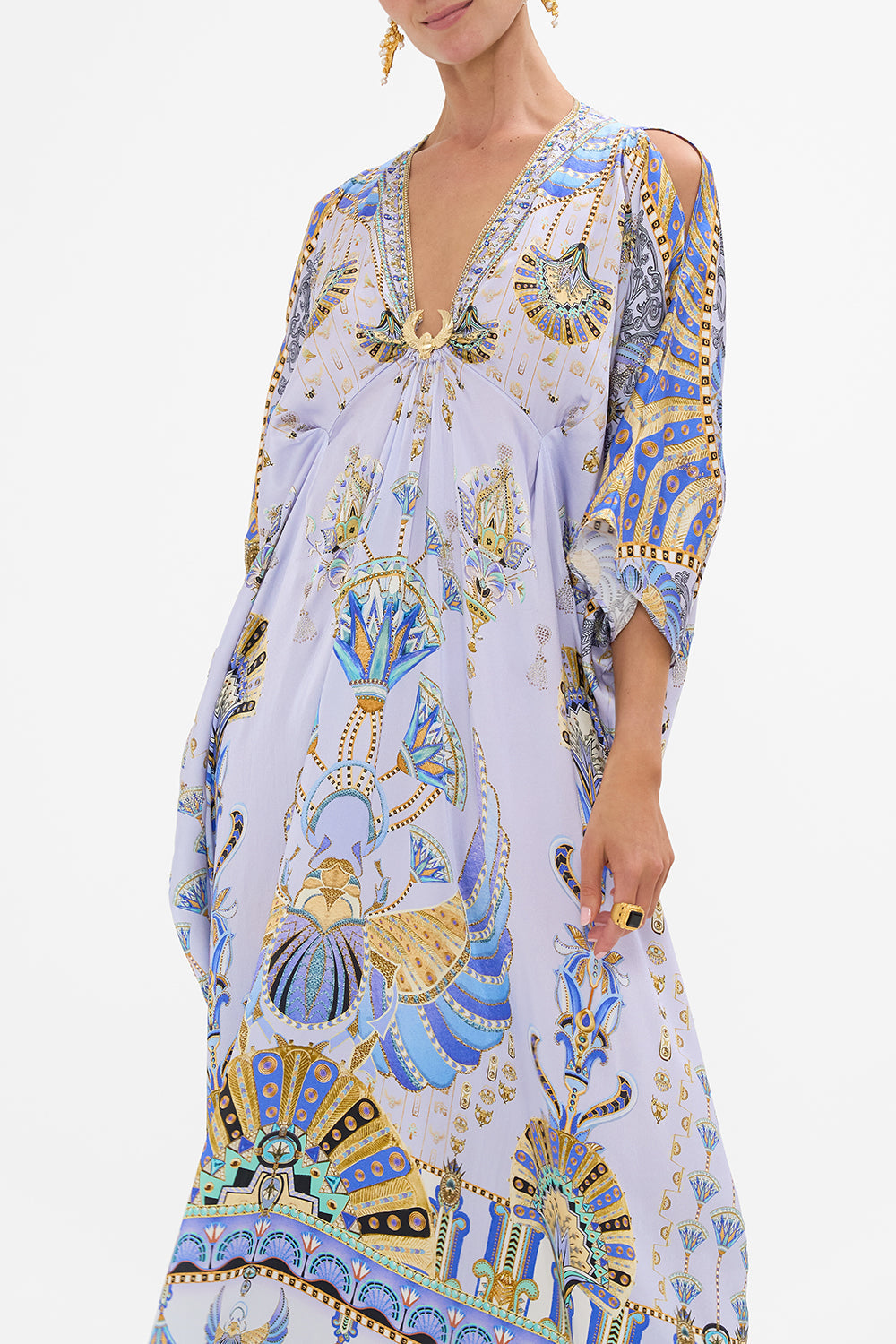 CAMILLA Lilac Split Sleeve Kaftan with Hardware in Under Scarab Skies print
