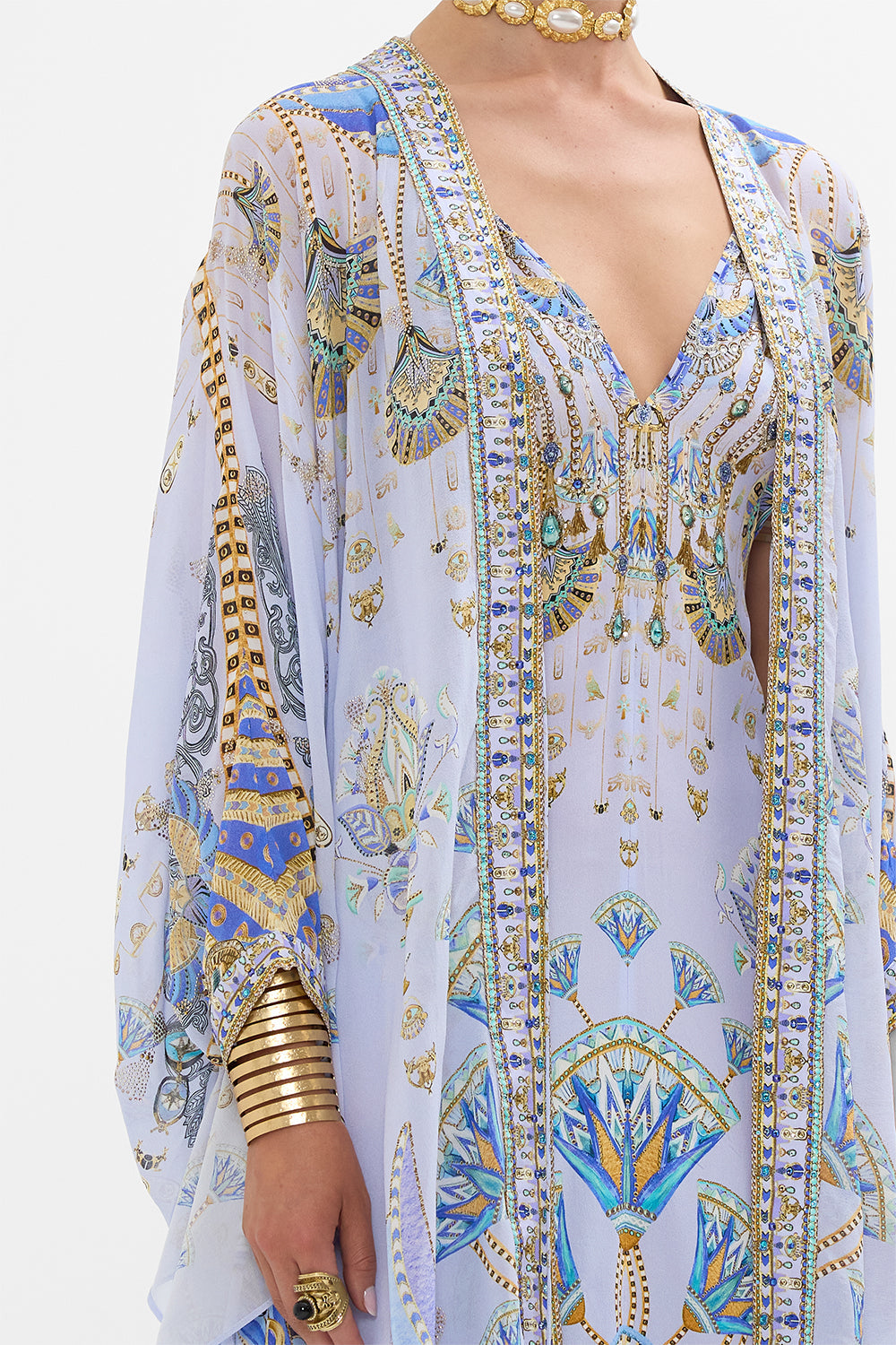 CAMILLA High Low Draped Layer in Under Scarab Skies print