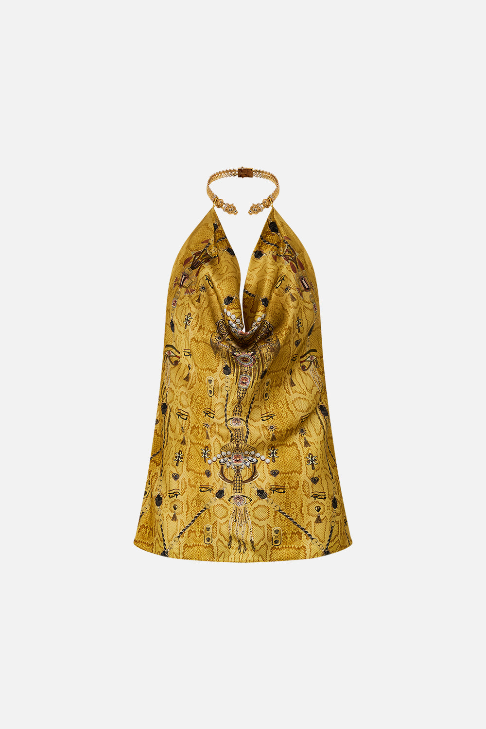 CAMILLA Gold Draped Top with Hardware in Valley of the Kings Print