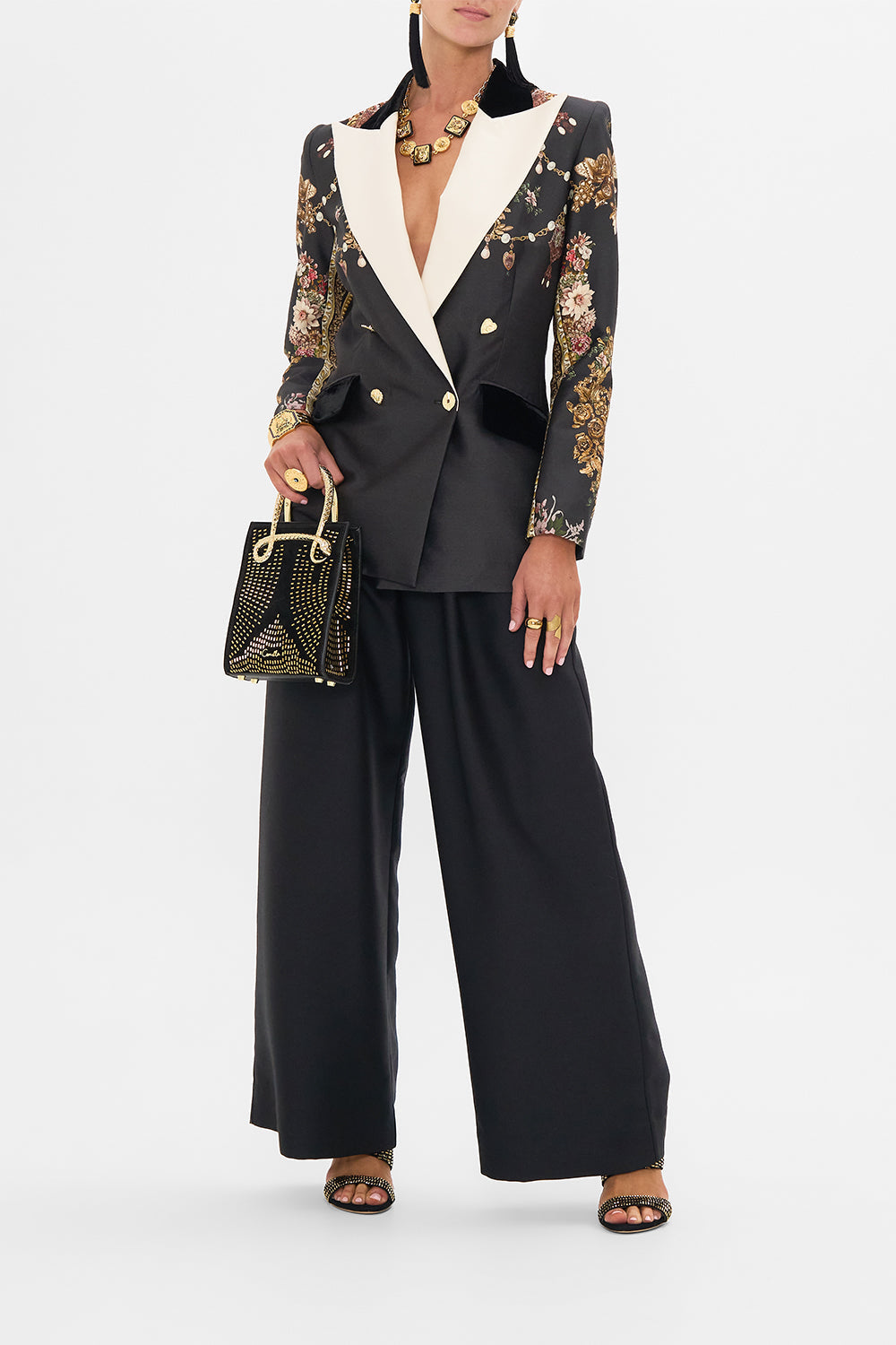 CAMILLA double breasted suit jacket in Dynasty Daze print.