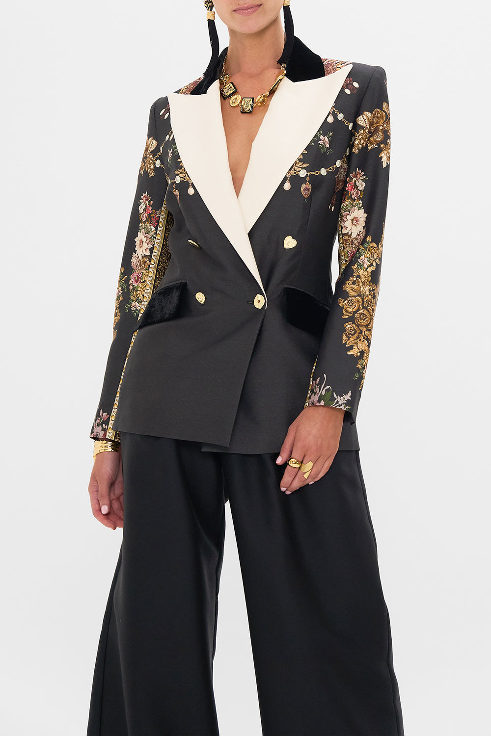 CAMILLA double breasted suit jacket in Dynasty Daze print.