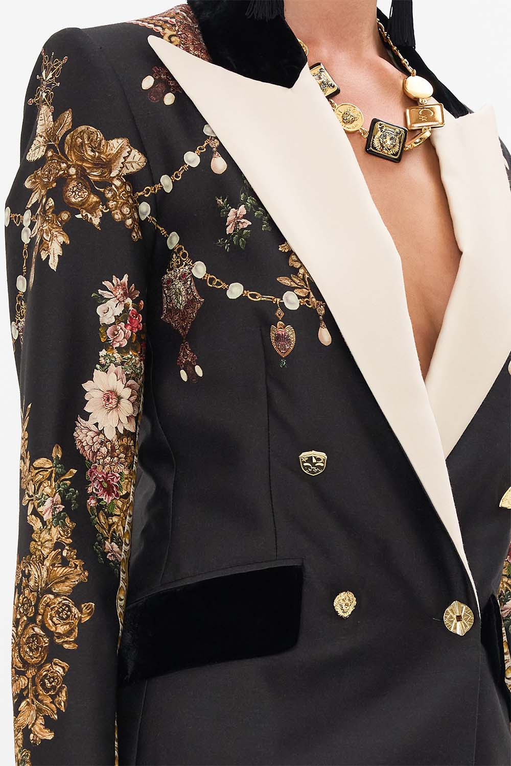 CAMILLA double breasted suit jacket in Dynasty Daze print.